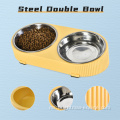 2 dalam 1 Petangan Mangkuk Makanan Lambat Keluli Mangkuk Double Bowl Pet Gabungan Makanan Air Bowl